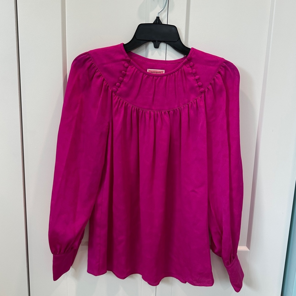 Kate Spade Satin Floral Jacquard Button Front Yoke Neckline Blouse